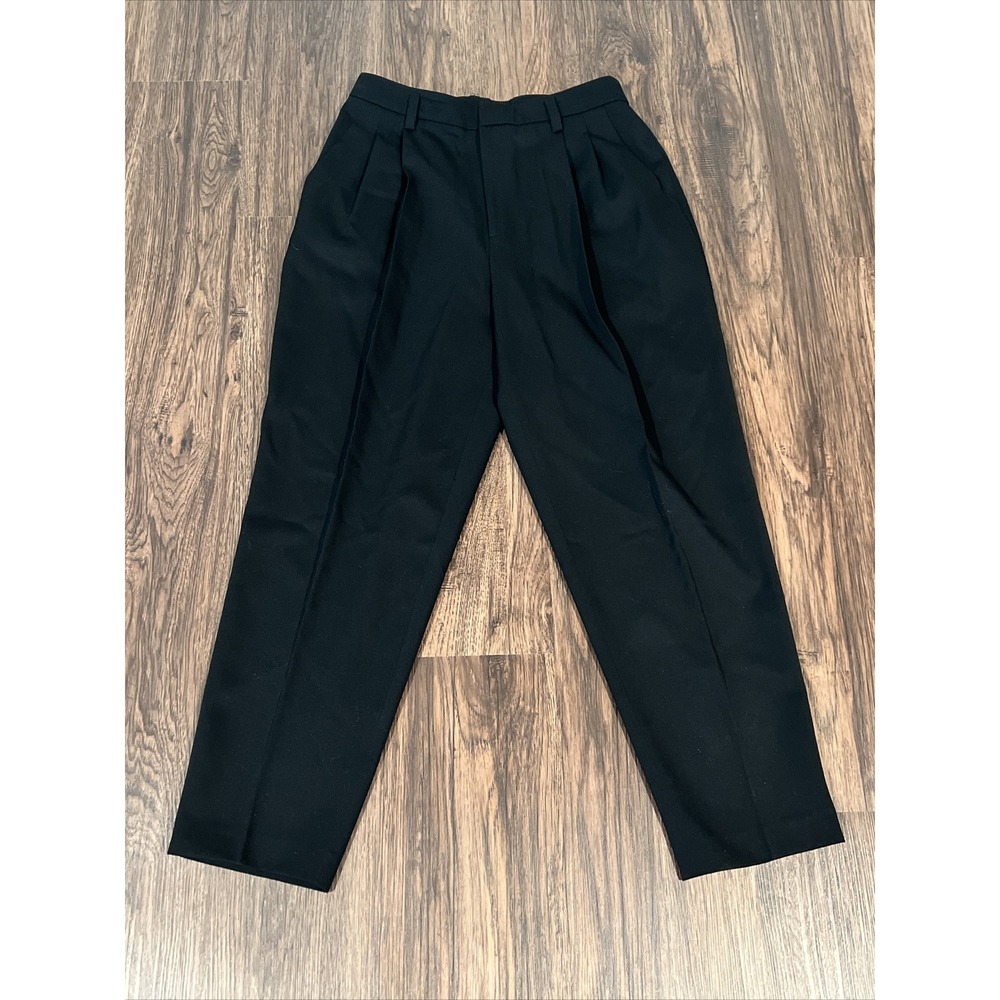 Linda Allard Ellen Tracy Wool Petite 14 Womens Black Pleated Slacks Dress Pants